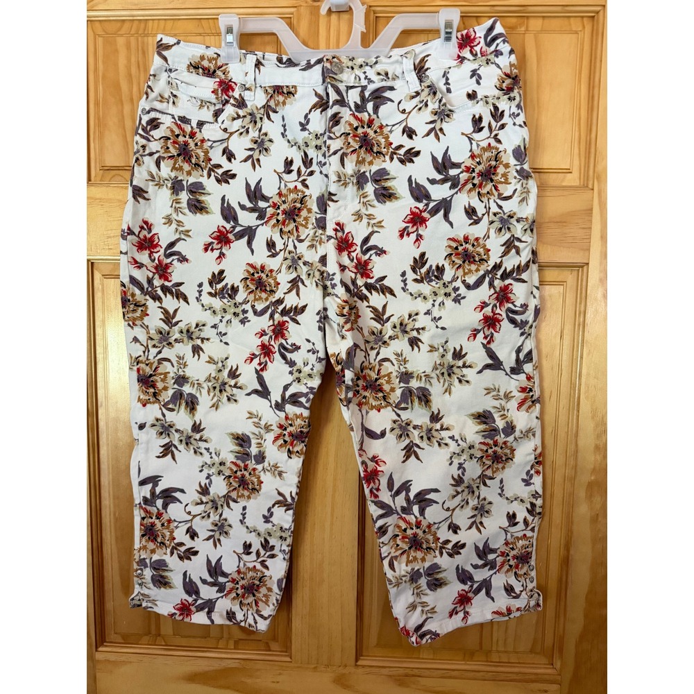 Gloria Vanderbilt Amanda Floral Capri Pants Womens 18 White Red High Rise Crop